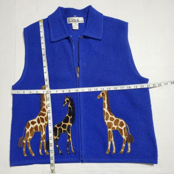 Lisa International Vest Size XL Giraffe Appliqué Safari Full Zip Wool Womens - Picture 8 of 10